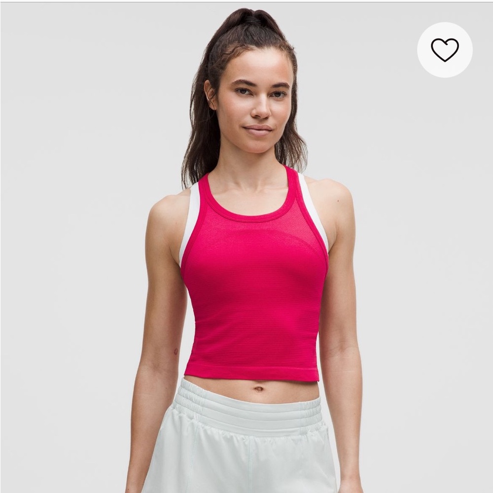 lululemon athletica Hot Pink and White Racerback Crop Tank